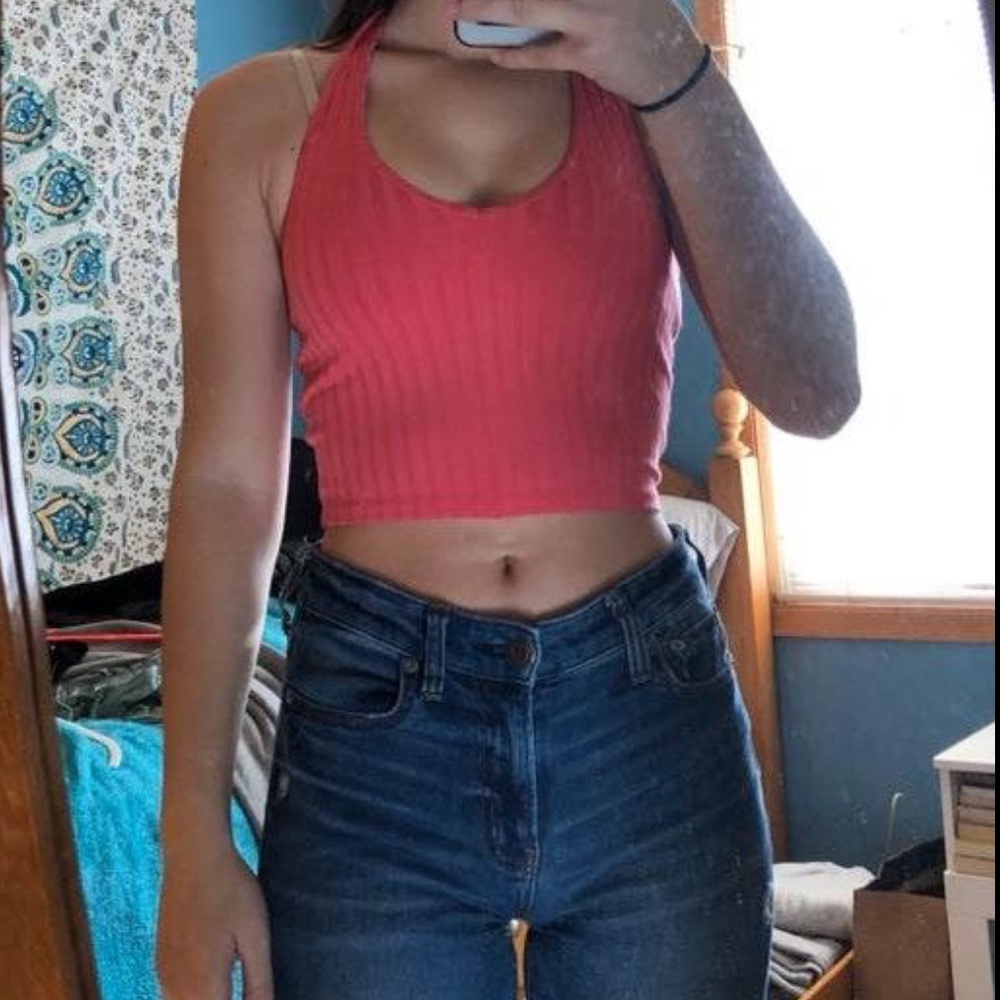 Pink halter crop top